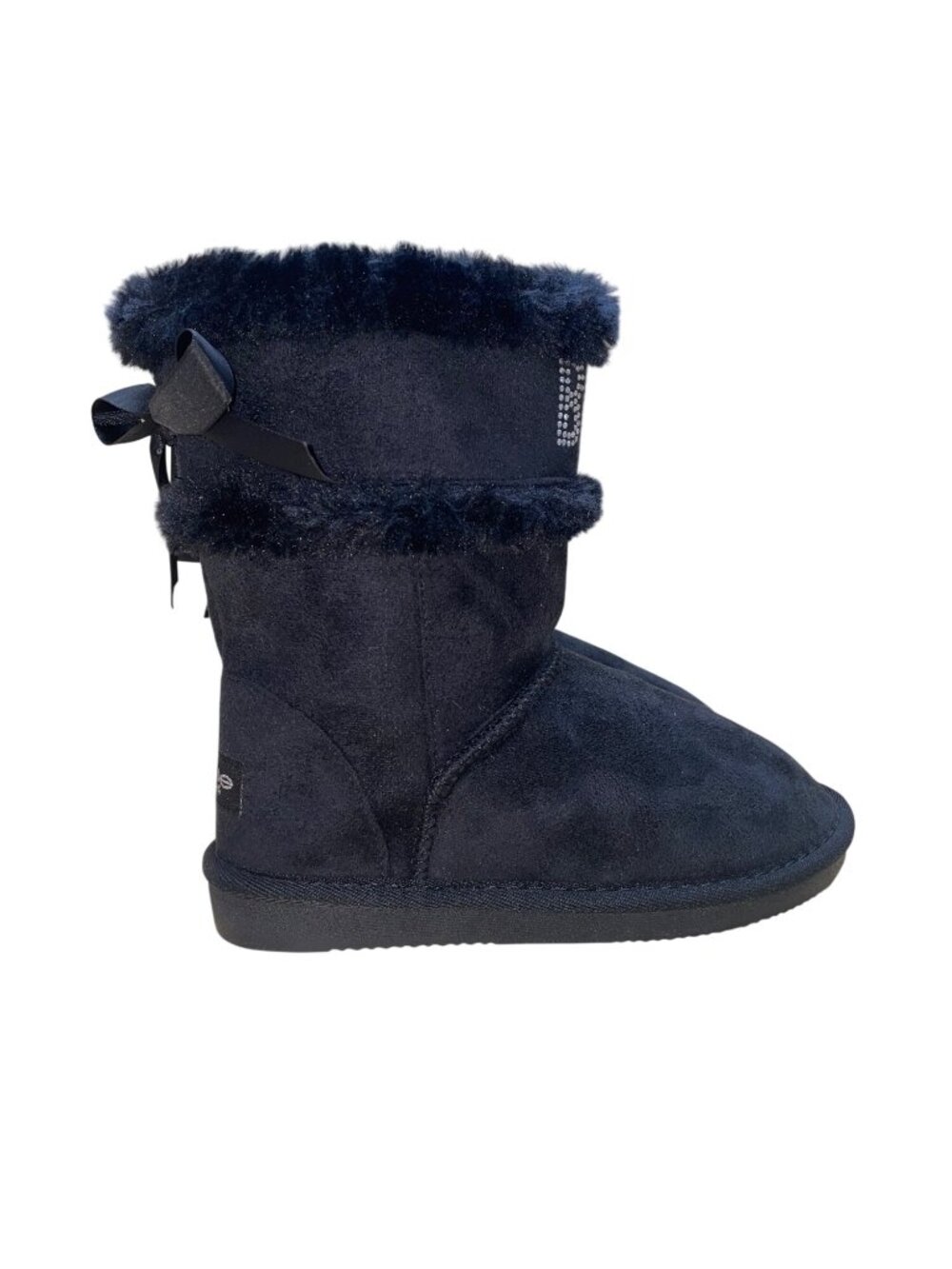 Bebe Girls Black Faux Suede Rhinestone Bow Winter Boots Size 13